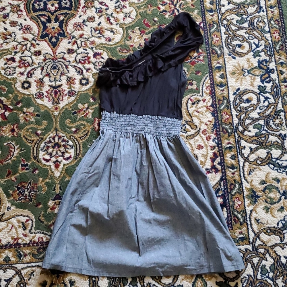 Black and Silvery Grey Short One Shoulder Dress